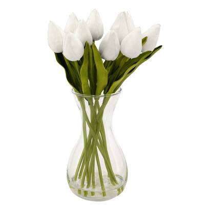 Tulip composition with vase "hector" white, h.28.5 cm