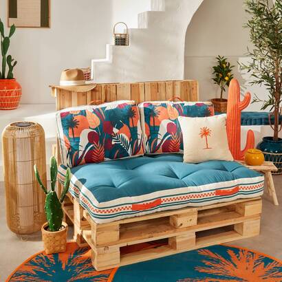 Yucatan outdoor floor mattress teal blue 120 x 15 cm - cotton, polyester, acrylic