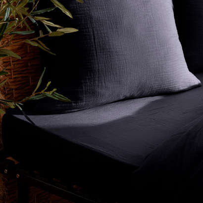 Fitted sheet "flora" cotton gauze, blue, 160x200 cm