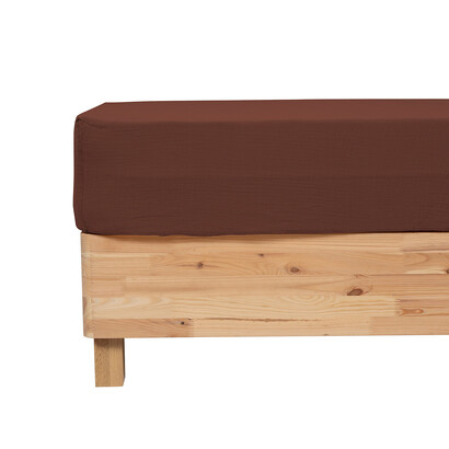 Fitted sheet "flora" cotton gauze, brown, 160x200 cm