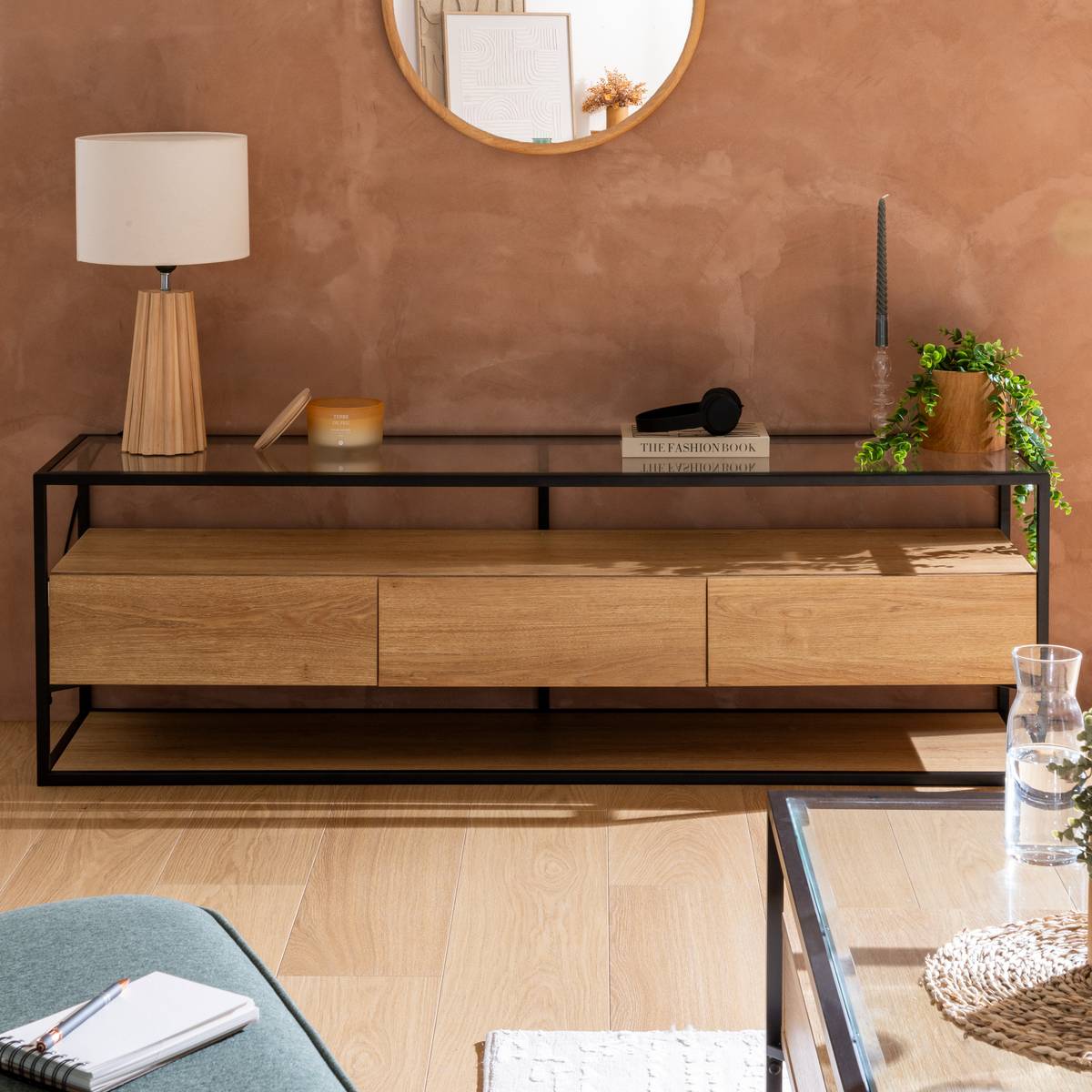 TV Stand with 3 Drawers "Aldea" Beige, 160x50x40 cm Beige