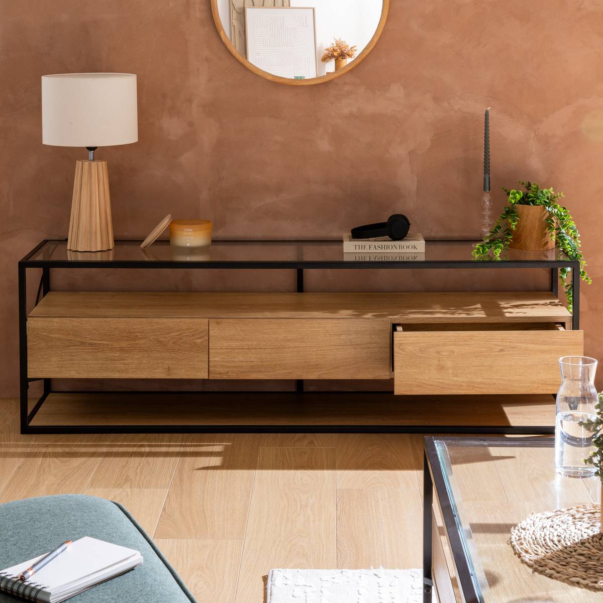 TV Stand with 3 Drawers "Aldea" Beige, 160x50x40 cm Beige