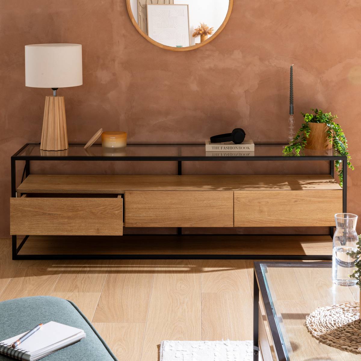 TV Stand with 3 Drawers "Aldea" Beige, 160x50x40 cm Beige
