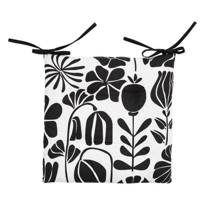 Chair pad "twisted lime" cotton, black & white, 38x38 cm