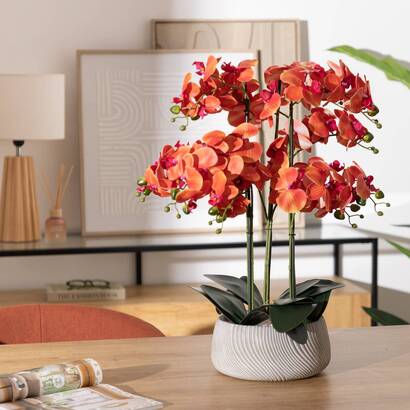 Artificial orchid in pot "sanae" cement pot, orange, h.65 cm