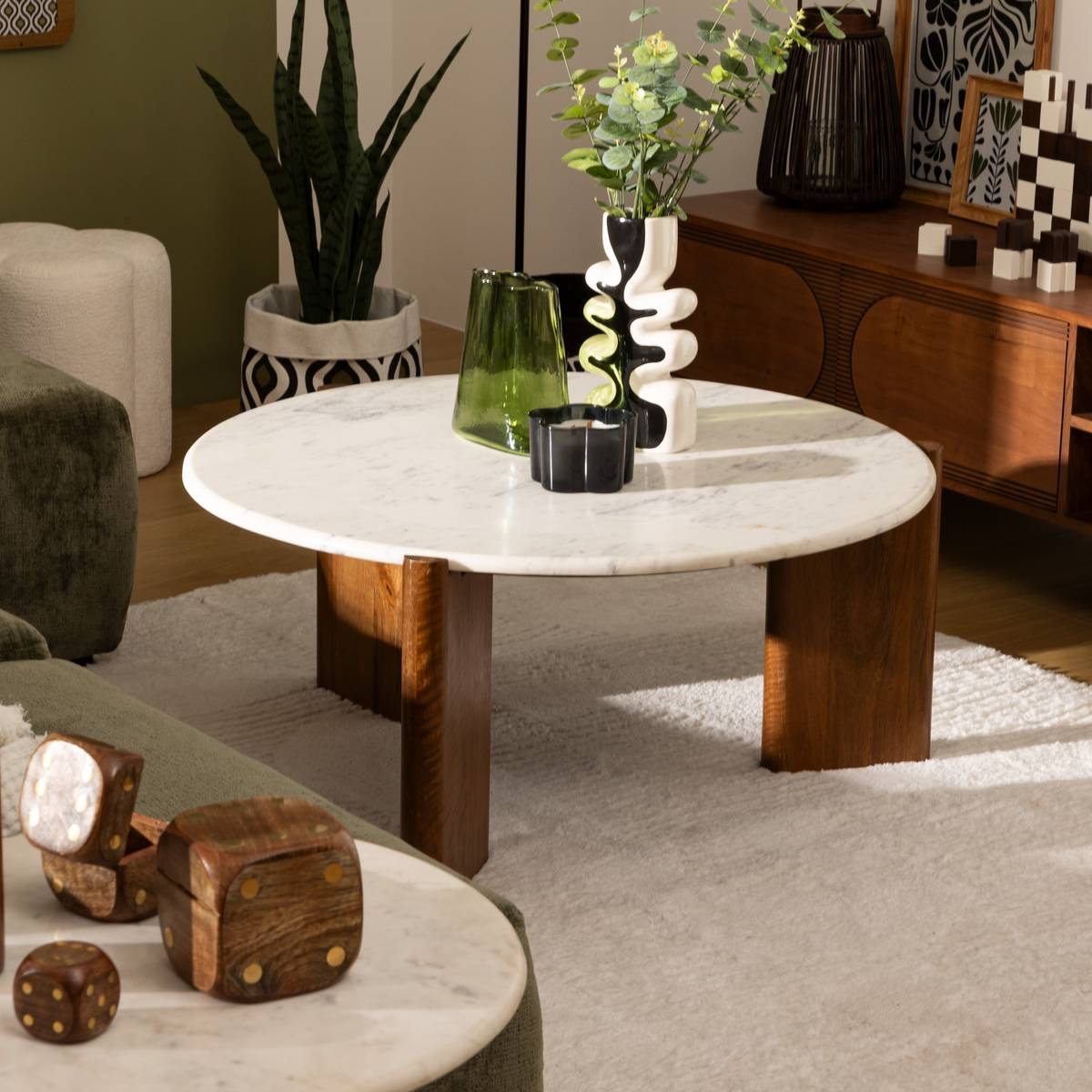 Coffee Table "Nanda" Marble, White, D.91.5 cm White