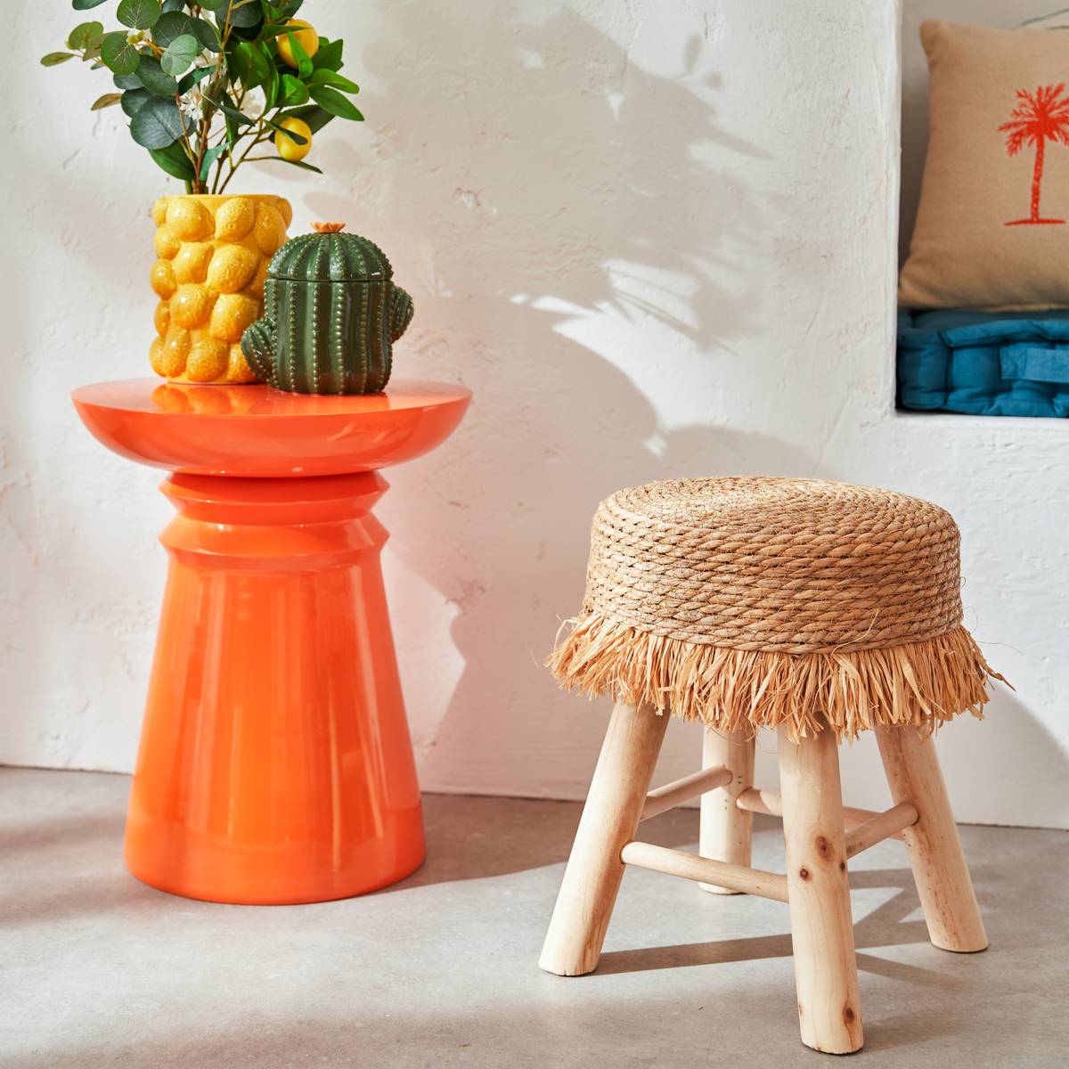 Stool "Gimpo" Pine, Beige, D.30x40 cm Beige