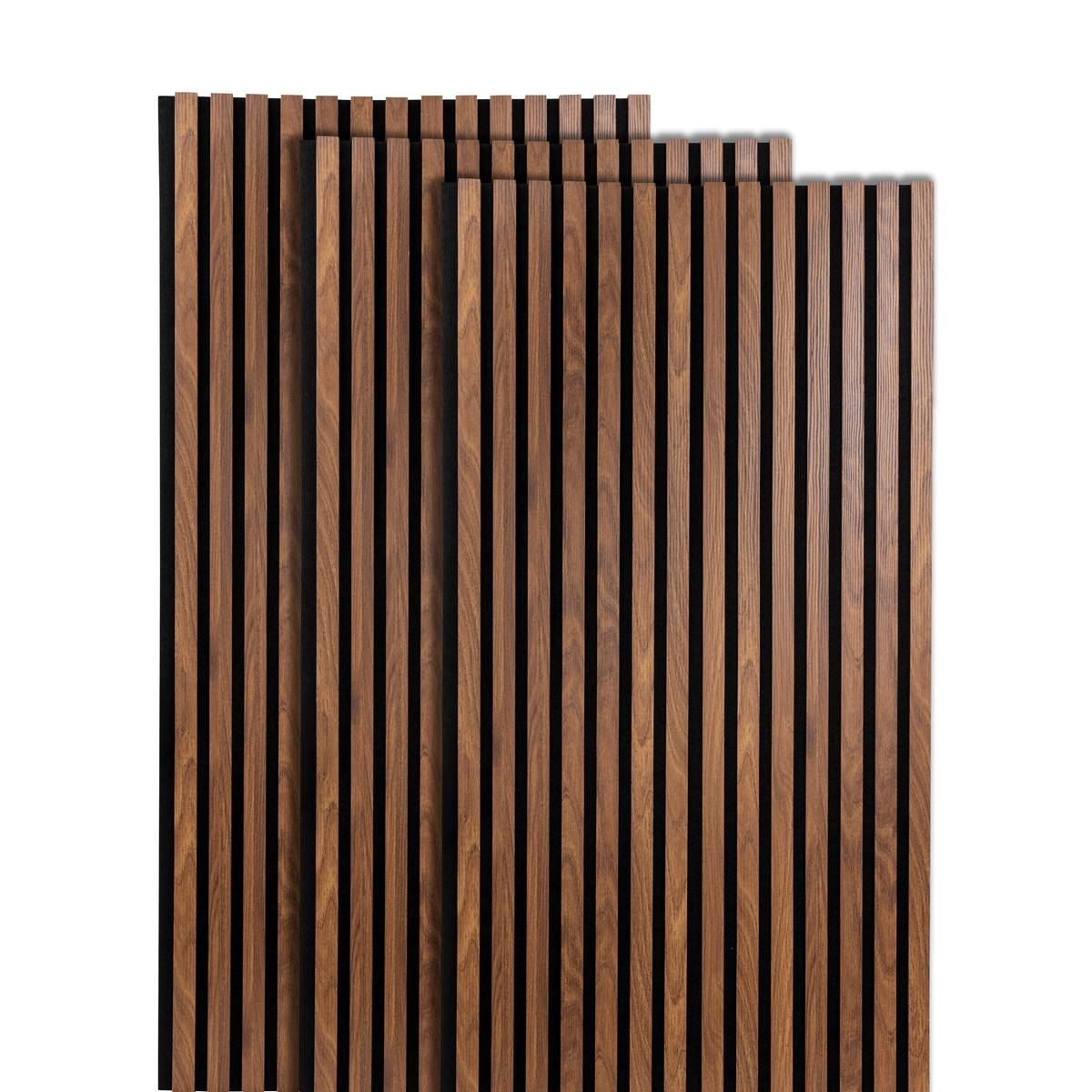 Decorative wood slat panel "Colva" Walnut effect, black background, 120x60 cm Walnut effect / Black background
