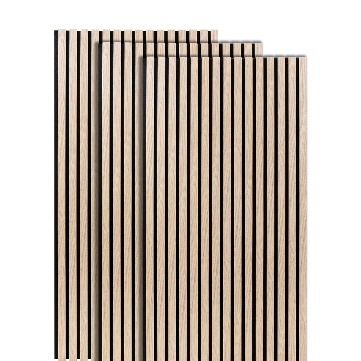 Set of 3 Colva decorative wood slat panels Light oak effect, black background, 120x60 cm Light oak effect / Black background