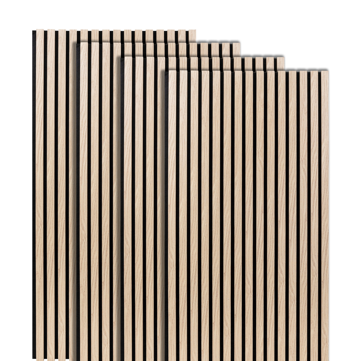 Set of 4 Colva decorative wood slat panels Light oak effect, black background, 120x60 cm Light oak effect / Black background