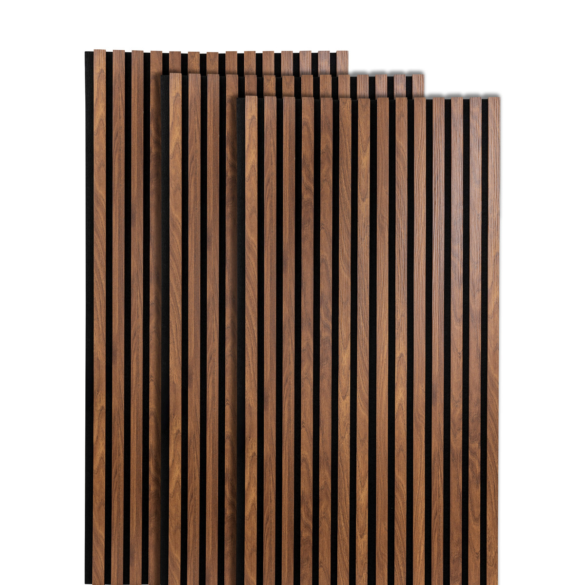 Set of 3 Colva decorative wood slat panels Walnut effect, black background, 120x60 cm Walnut effect / Black background