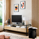 Set of 3 Colva decorative wood slat panels Light oak effect, black background, 240x60 cm Light oak effect / Black background