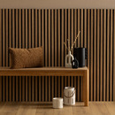 Set of 4 Colva decorative wood slat panels Light oak effect, black background, 120x60 cm Light oak effect / Black background