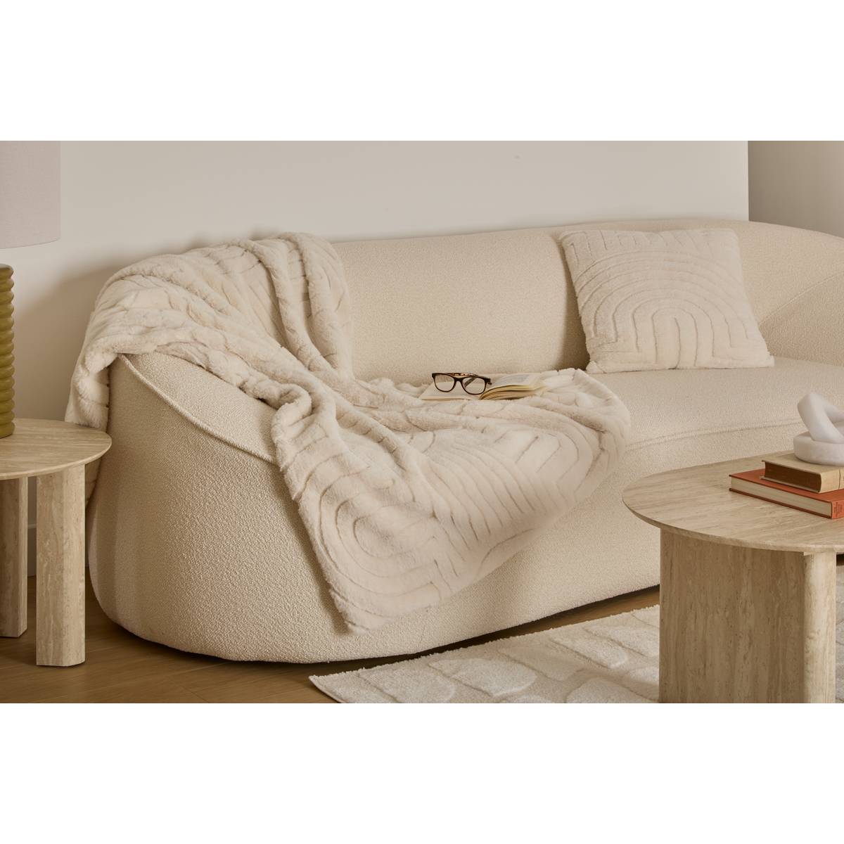 Manta de piel sintética jacquard "Arka" Marfil, 230x180 cm Marfil