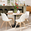 Ensemble table &agrave; manger "Elias" + 4 chaises "Baya" 1 table &agrave; manger D.100cm et 4 chaises "Baya" blanches en bouclette Multicolor