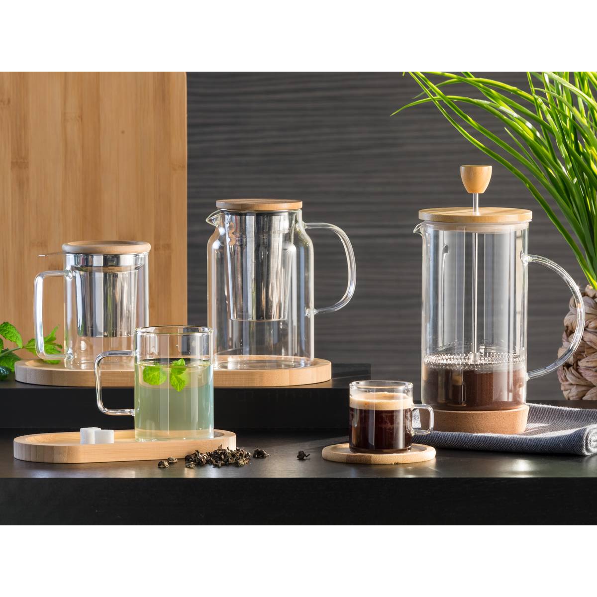 Cafetera "Bambú" 1000 ml, Transparente Transparente