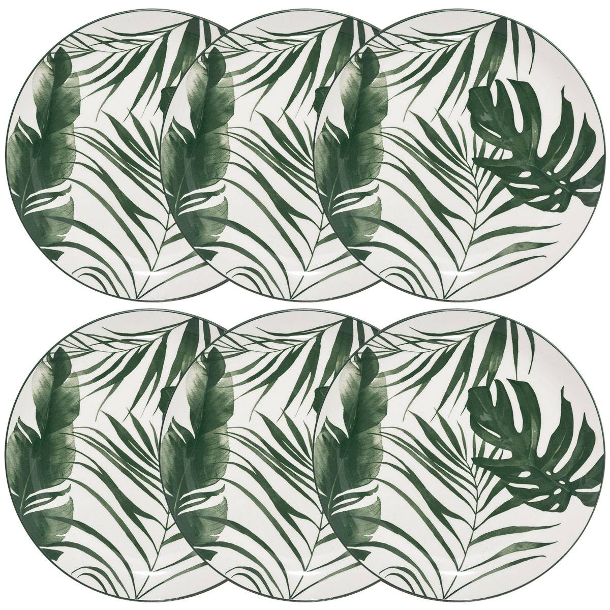 Lote de 6 platos llanos "Palme" D.26,6 cm, Negro Verde