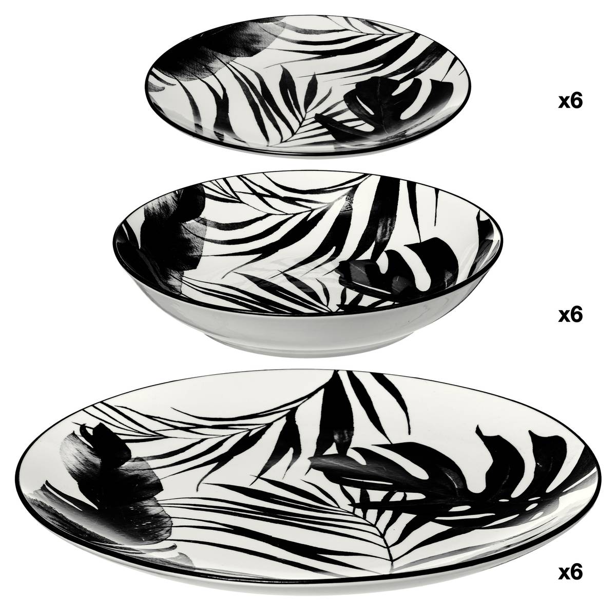 Vajilla "Palme" 18 piezas, blanco Negro