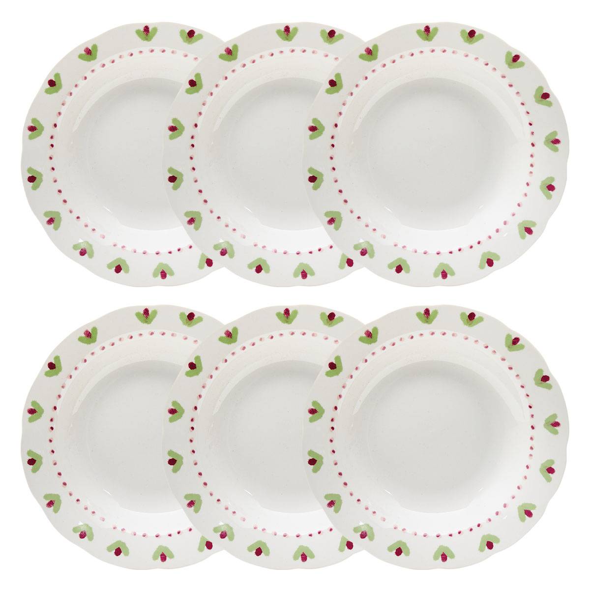 Juego de 6 platos hondos "Fleur De Rose" porcelana, D.23 cm Multicolor