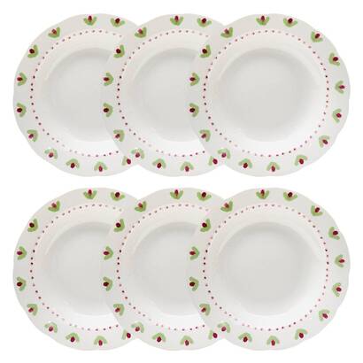 Juego de 6 platos hondos "fleur de rose" porcelana, d.23 cm