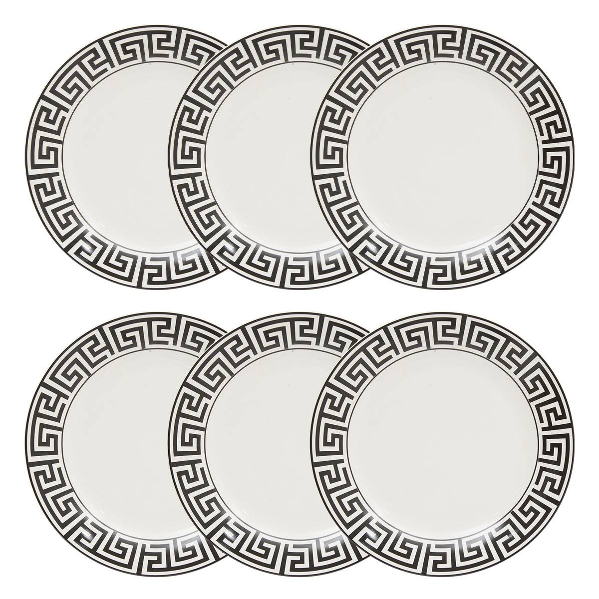 Lote de 6 platos llanos "Reso" Porcelana, D.26,8 cm Negro