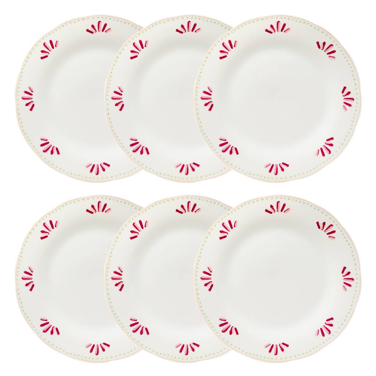 Lote de 6 platos llanos "Fleur De Rose" Porcelana, D.26,8 cm Multicolor