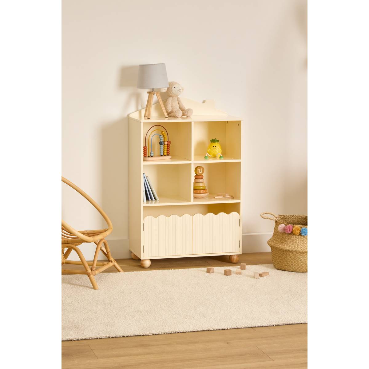 Librería infantil 2 puertas 2 niveles "Bouli" Beige, 94,5x60 cm Beige