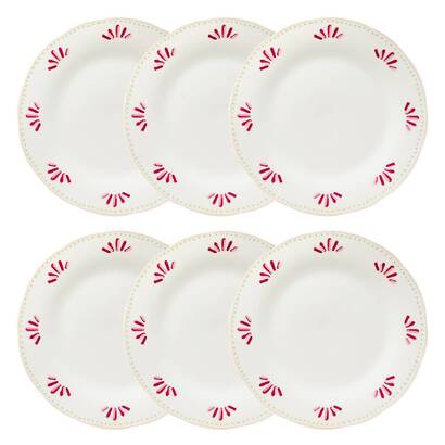 Lote de 6 platos llanos "fleur de rose" porcelana, d.26,8 cm
