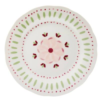 Lote de 6 platos de postre "fleur de rose" porcelana, d.19,5 cm