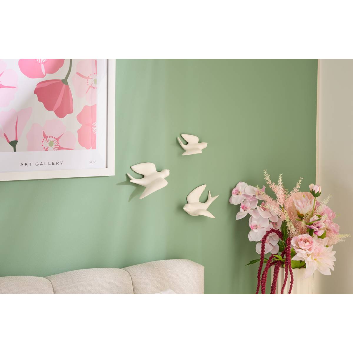 Juego de 3 Decoraciones de Pared "Flor de Rosa" Blanco, 15,5x10 cm Blanco