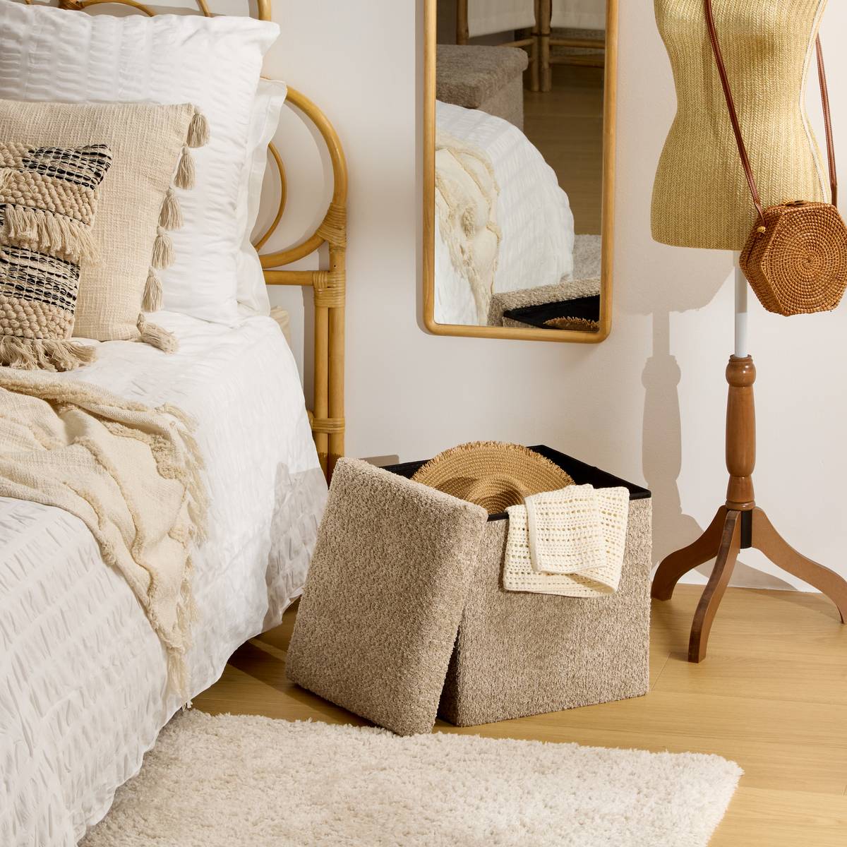 Puf plegable "Soana" Beige, 38x38 cm Beige