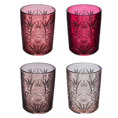 Lote de 4 vasos bajos  "ayla" 350 ml, vidrio, rosa