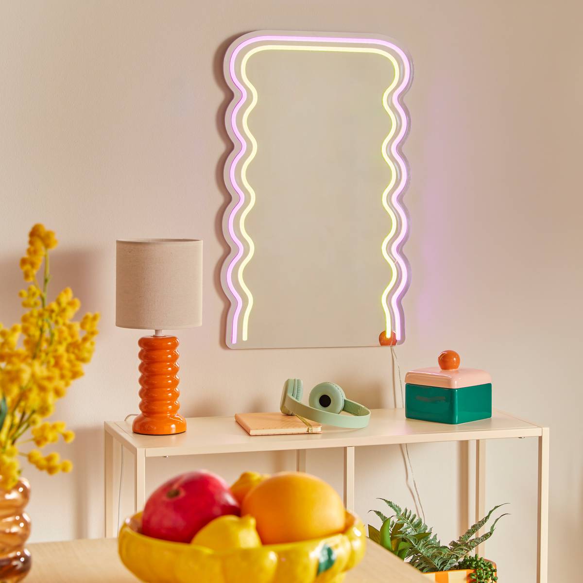 Espejo de neón LED "Wavy" Multicolor, Al. 60 cm Multicolor