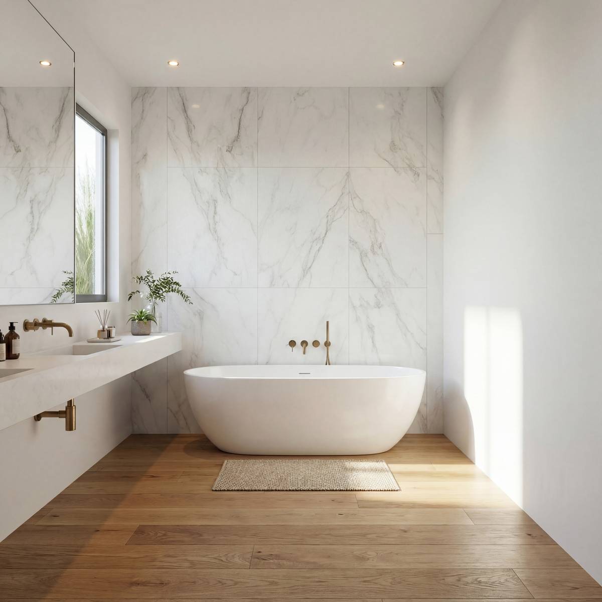 Lote de 4 paneles decorativos de pared "Bano" 90x45 cm, Blanco Blanco