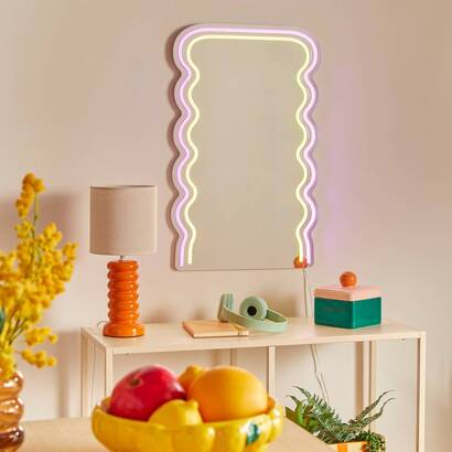 Espejo de ne&oacute;n led "wavy" multicolor, al. 60 cm