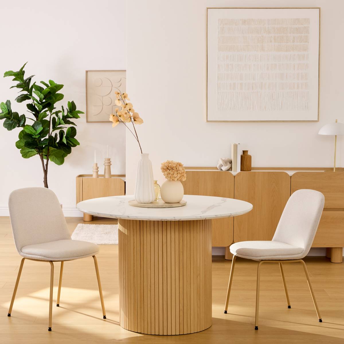 Mesa de comedor "Homelya" 4 plazas Beige / Blanco