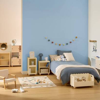 Mesita de noche infantil con 1 estante "bouli" beige, 40x30 cm