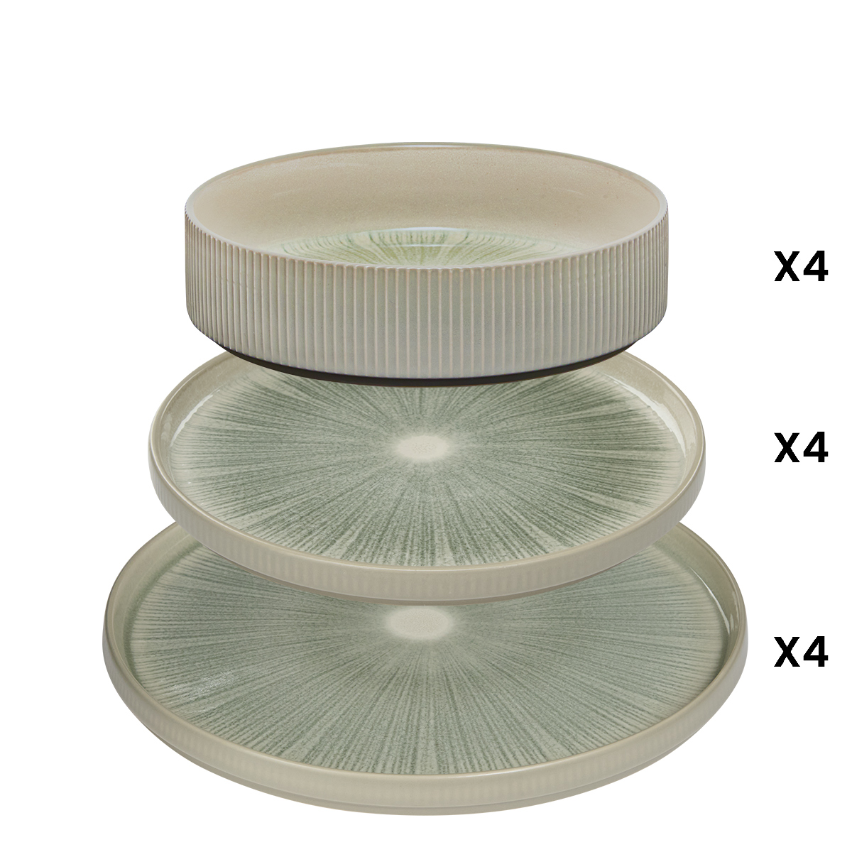 Vajilla "Eva" Cerámica, 12 piezas, Verde Verde