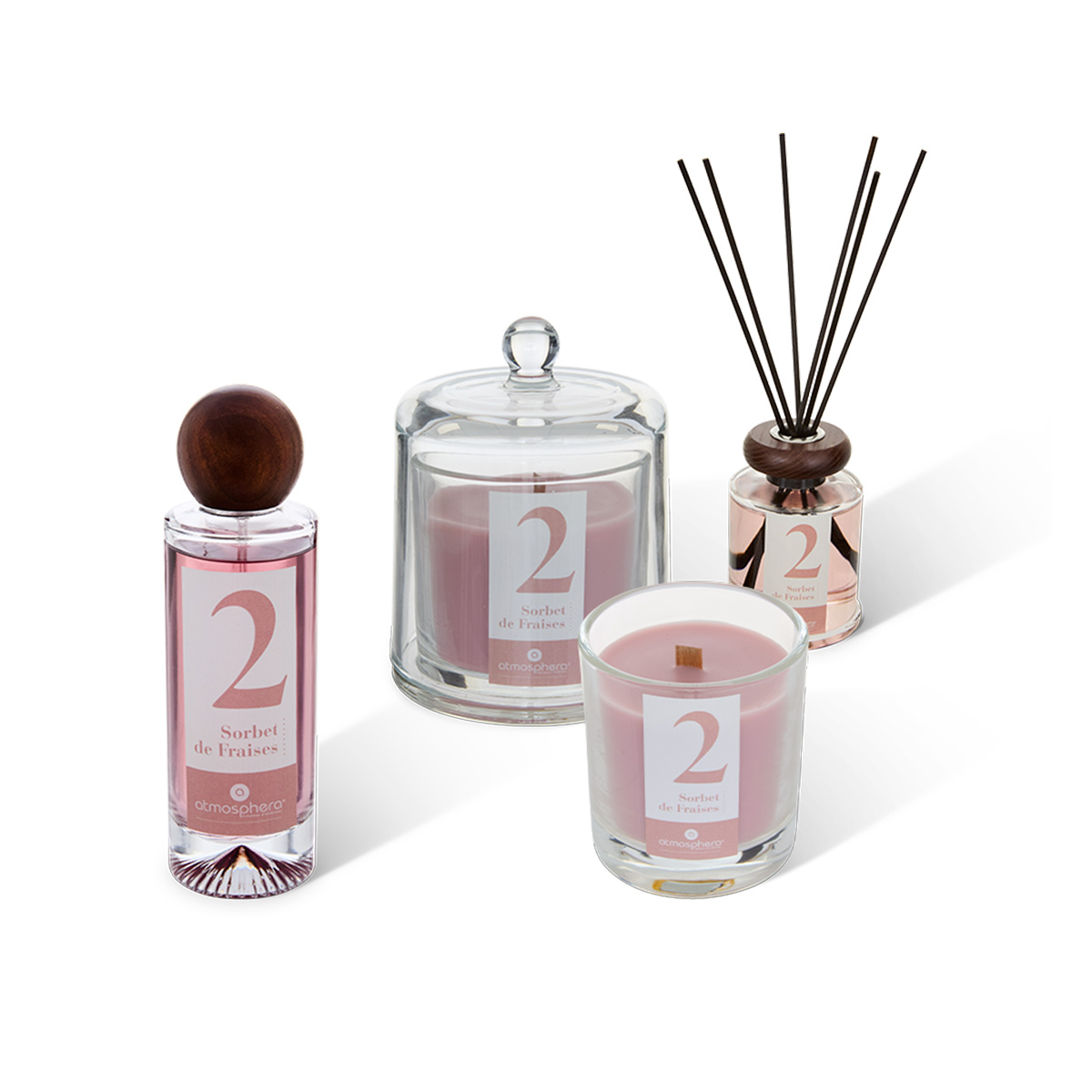 Cofre perfumado "Numia" Fresa, 2 velas 180/240g, 1 difusor 180 ml, 1 spray 100 ml Fresa
