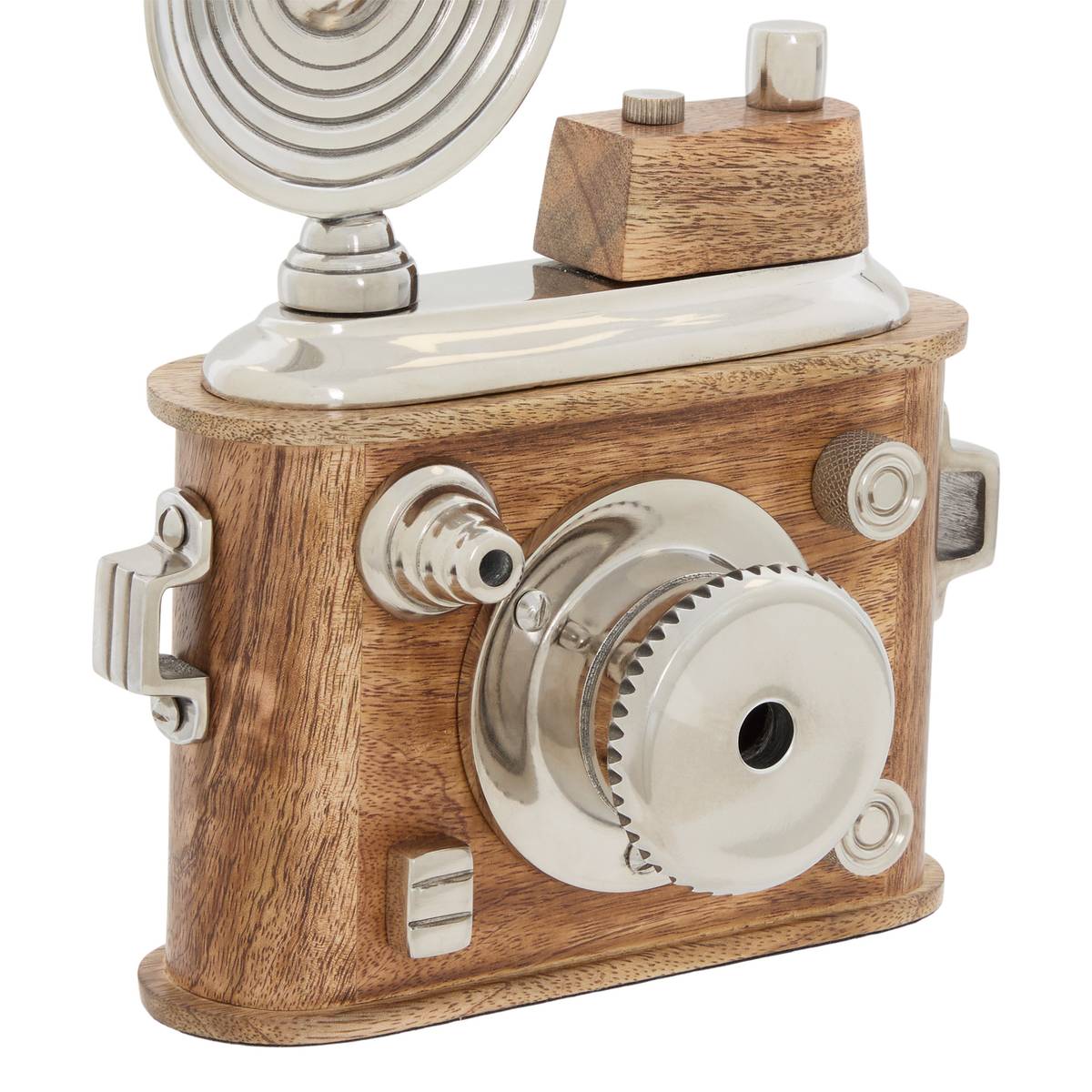 Appareil photo d&eacute;coratif "Johan" Manguier / Aluminium, H.24,5 cm Marr&oacute;n