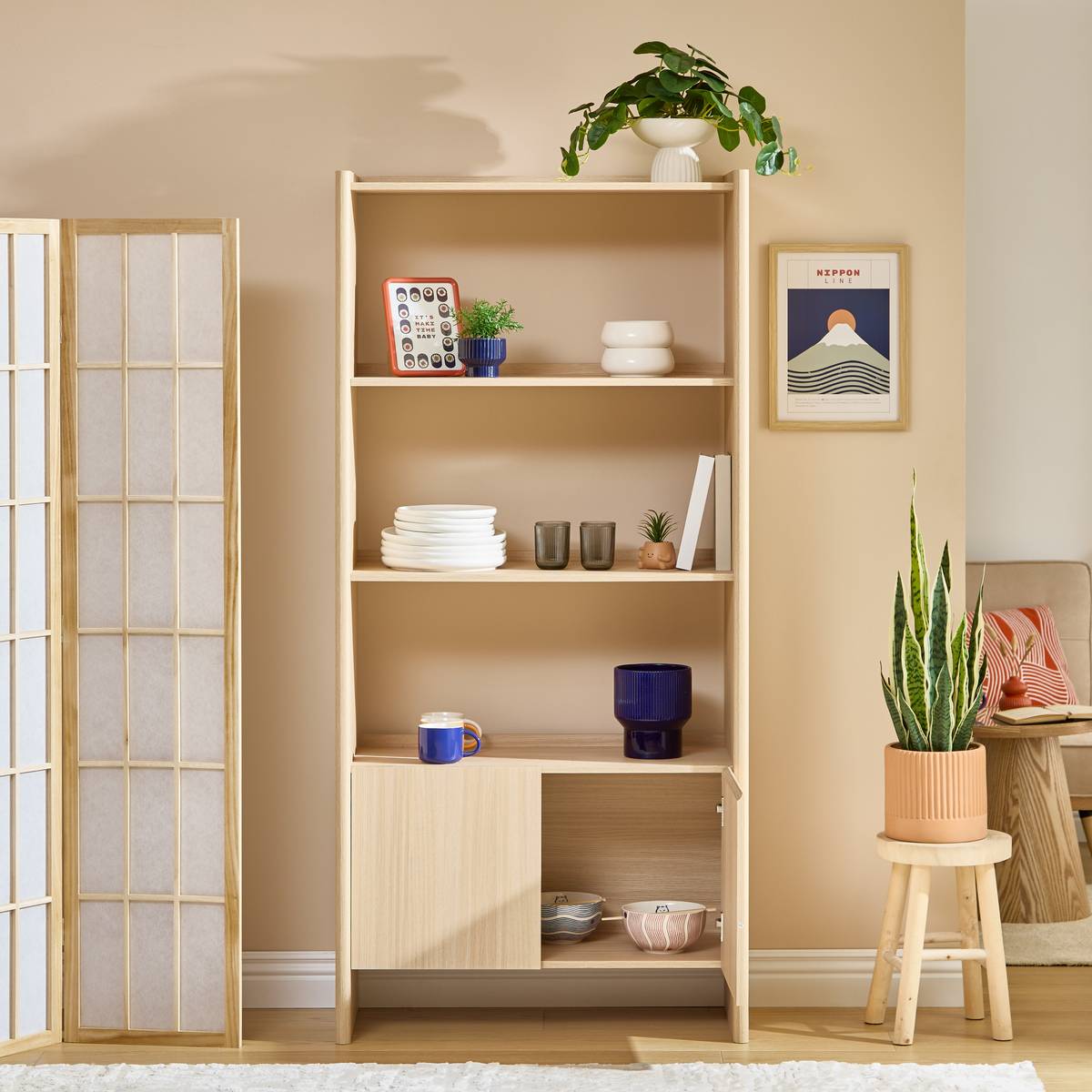 Librer&iacute;a rectangular de 3 niveles "John" Beige, 180x85 cm Beige