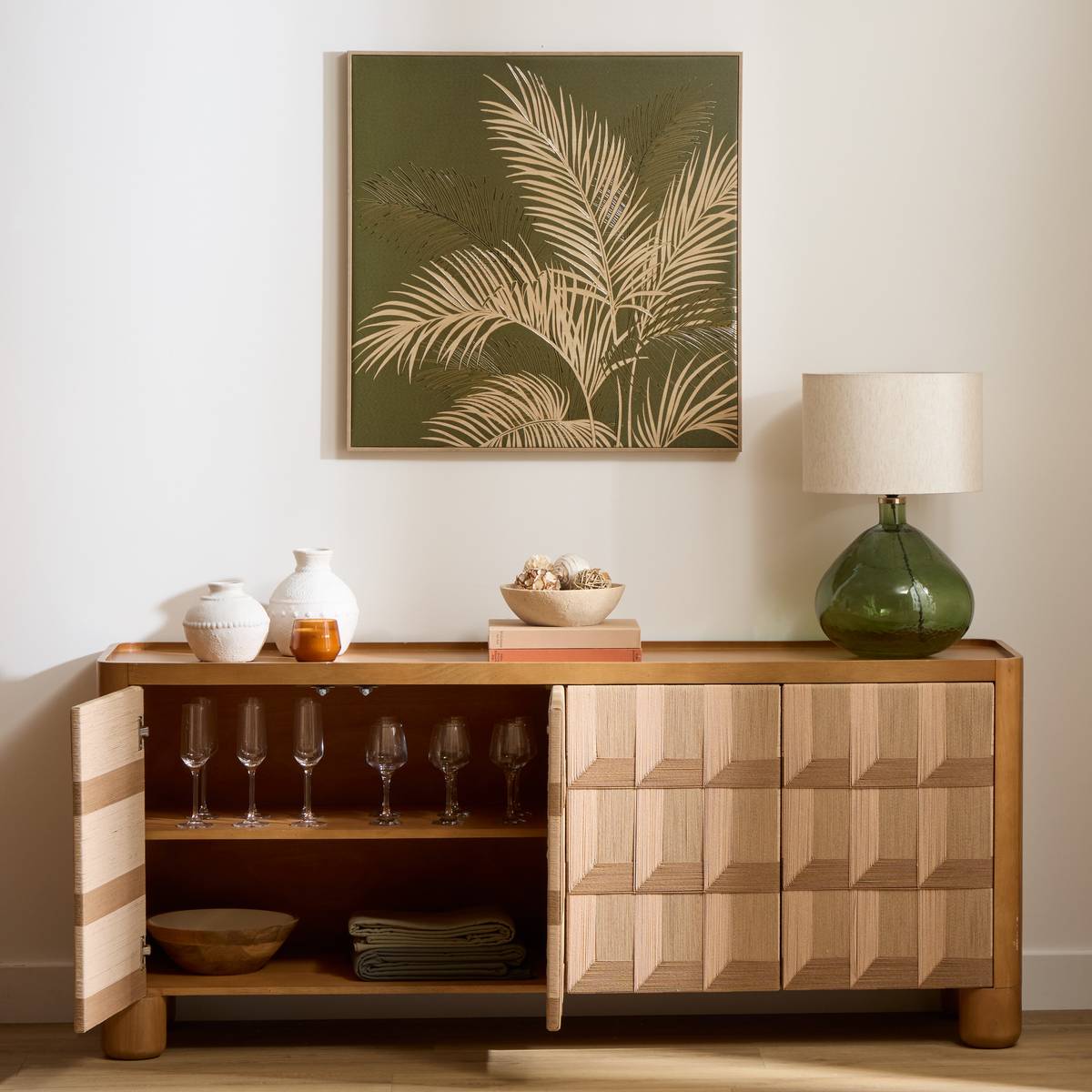 Aparador rectangular 4 puertas 2 niveles Netsi Mango, Miel, 175x75 cm Miel