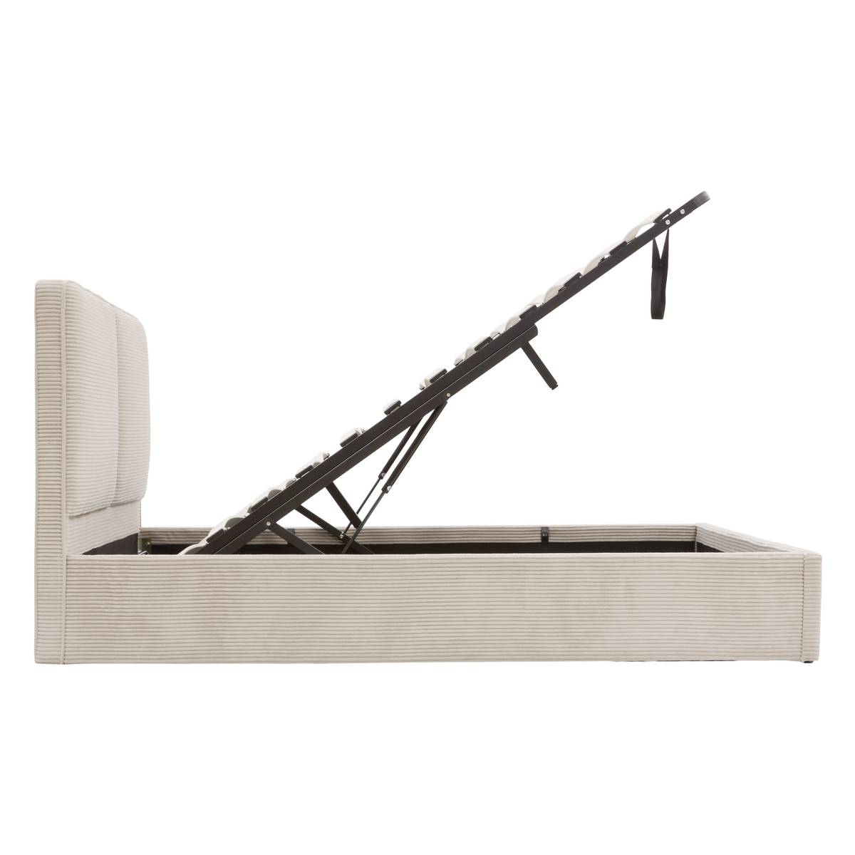 Cama con canapé "Wonta" Beige Lino, 160x200 cm Blanco