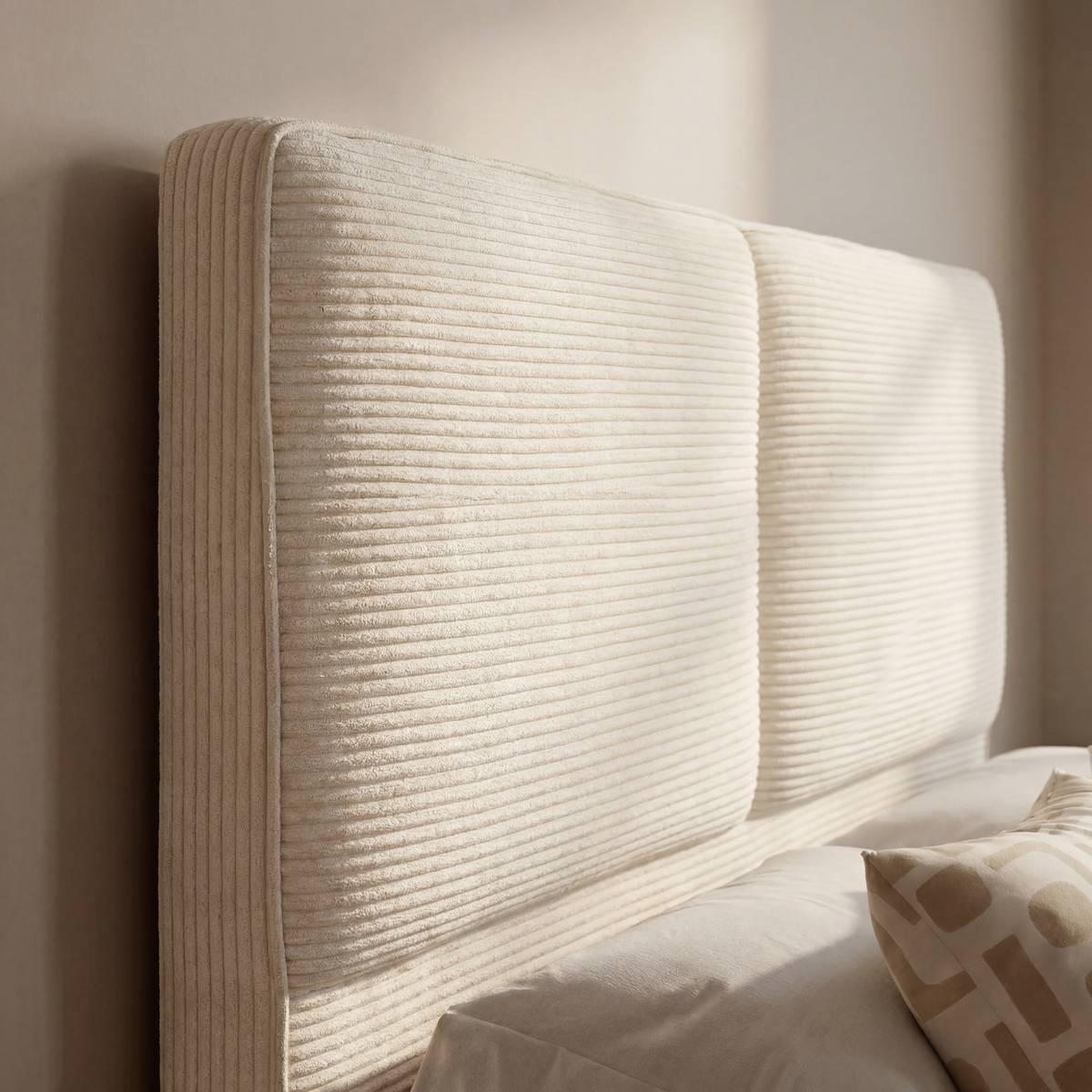 Cama con canapé "Wonta" Beige Lino, 160x200 cm Blanco
