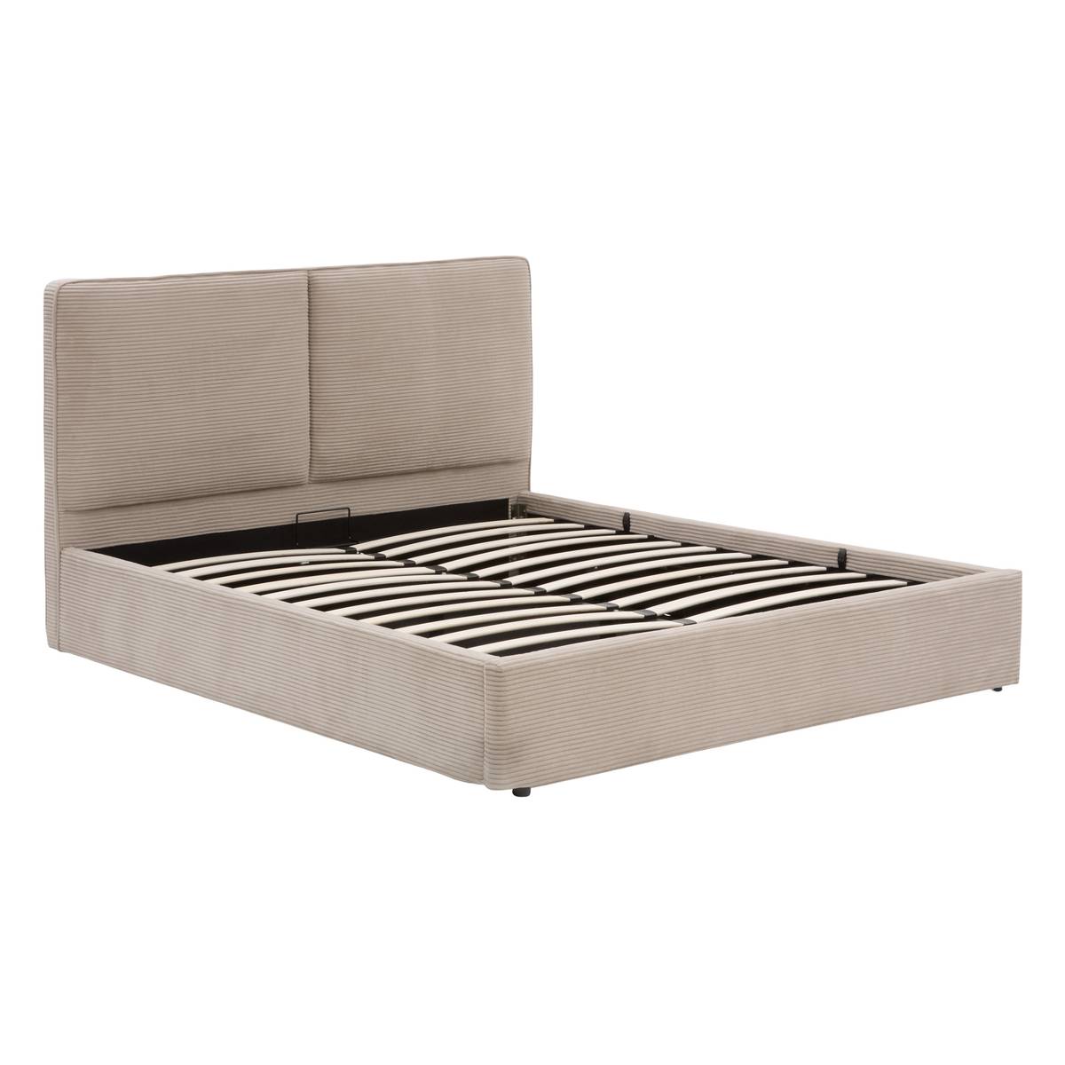 Cama con canapé "Wonta" Beige Lino, 160x200 cm Gris