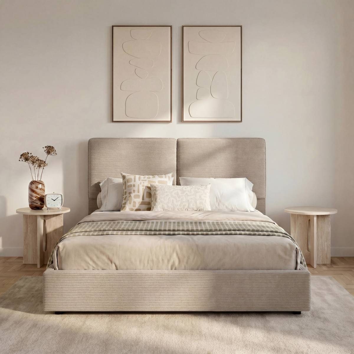 Cama con canapé "Wonta" Beige Lino, 160x200 cm Gris