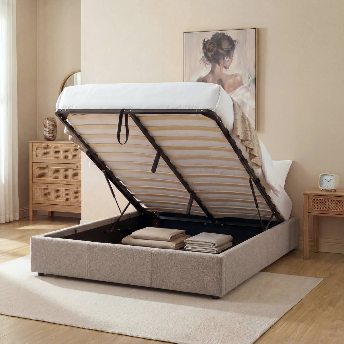 Cama con canapé "Luna" Acero, Beige, 160x200 cm Beige