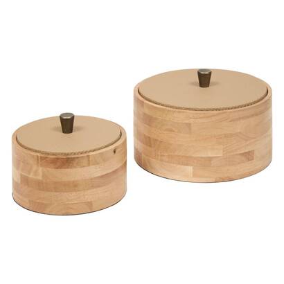 Lote de 2 cajas decorativas redondas "bonie" hevea, beige, di&aacute;m. 14,8/19,5 cm