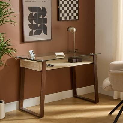 Escritorio "ariro" vidrio templado, beige, 110x55 cm