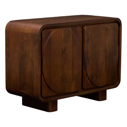 Aparador rectangular 2 puertas 2 niveles "shelty" madera de mango, marr&oacute;n co&ntilde;ac, 96x70 cm